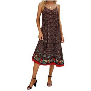 💠 Amazon Daily Wear Floral Bohemian Spaghetti Strap Casual Summer Dress Size M